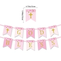 Striscione God Bless rosa con croci glitterate dorate e rose per battesimo bimba - Banner di Comunione