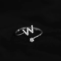 Minimalist silver open ring with pavé letter W and sparkling round solitaire stone - Letter W