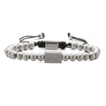 Braided rope bracelet for men with stainless steel moon and star engraved charm bead - Steel Square + Steel Star Moon + Pure Steel Beads