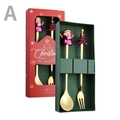 Golden Christmas spoon and fork gift set with Santa and Xmas tree in a festive box - Color Box 2-Piece Set A