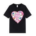 Black Mother's Day T-shirt with pink heart balloons and Happy Mother's Day print - XS / Black (Heart Pattern)