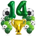 Detail of 14th birthday soccer theme balloon kit with champion trophy and foil numbers - Number Fourteen Theme