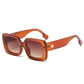 Retro oversized square sunglasses featuring amber frames and brown gradient lenses - C04 Tea Brown