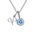 Collana segno Ariete con pendente argento e pietra di zircone blu circolare - Marzo Blu Chiaro Ariete - Color Acciaio