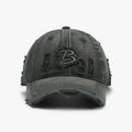 Distressed dark gray washed cotton baseball cap with embroidered letter B and ripped details - Adjustable / Green