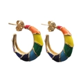 Orecchini a cerchio a C con smalto arcobaleno e finiture dorate dallo stile vivace - Stile smalto a forma di C arcobaleno