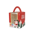 Rote Weihnachts-Geschenkbox aus Papier mit Griff, PVC-Fenster und Weihnachtsmann-Motiv - 1 Loch