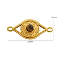 Evil eye 14K gold-plated stainless steel connector with brown stone inlay, 23mm x 11mm - Tiger Eye