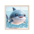 Educational wooden toddler puzzle featuring a cute 3D cartoon blue shark in 6 pieces - Shark