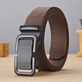 Men's outdoor brown nylon belt with matte black automatic slide buckle closure - P0140B Style / Coffee