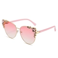 Fashionable oversized metal cat-eye sunglasses with rhinestone accents and pink gradient lenses - Gold Frame Pink Gradient