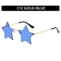 Frameless star-shaped sunglasses featuring blue transparent lenses and gold metal temples - Gold Frame Dark Blue Lens
