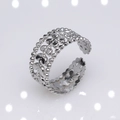 Silver stainless steel open ring featuring hollowed leaf and bead pattern for women - b12 Leaf Beads Hollow / Silver