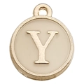 Golden round pendant with cream white enamel featuring the capital letter Y detail - Letter Y / 1 Piece (12x14mm) / Champagne