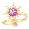 Golden sun-shaped ring with purple opal center stone and clear cubic zirconia accent - KC Gold Purple Sun Style (8245)