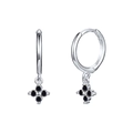 Silver geometric earrings with black zircon flower pendant in a French luxury style - Black Zirconia (Silver)