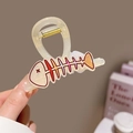 Translucent cream dog claw clip with a colorful fishbone pattern for hair styling - Beige Fishbone