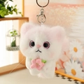 Portachiavi gatto di peluche bianco con occhi di paillettes rosa e piccolo fiore - Rosa / 15CM