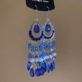 Detail of blue tassel earrings with crystal leaves and beads in a vintage ethnic style - 13# Ear Hook Dark Blue