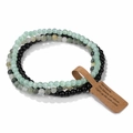 Three-layer 4mm natural stone beaded bracelet set with amethyst and vintage kraft tag - FK1767-Dark Light Green Black Mixed Gemstone Set