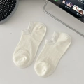 Weiße, tief ausgeschnittene Füßlinge mit vertikalem Rippstrickmuster für Damen - Einheitsgröße / Milchweiß