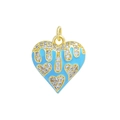 Colgante de corazón en oro de 18K con esmalte azul claro y cristales pavé para bisutería - Azul Lago