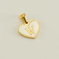 Golden heart pendant featuring a white inlay and engraved letter W design - Letter W (Single Pendant)