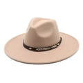 Detail of khaki wool fedora hat featuring a brown leather band with metal studs and braiding - M(56-58cm) / Khaki