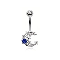 Piercing ombelico argento con zircone pianeta blu e design a luna e stelle lucido - Stile Luna