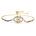 18K gold plated evil eye bracelet with colorful cubic zirconia and adjustable chain - Gold Evil Eye - Turkish Style