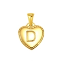 Colgante de corazón dorado de acero inoxidable con la letra D grabada para collar - Colgante de Corazón con Inicial D (SP151G-D)