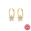 S925 Sterling Zilveren Gouden Hoops met Blauwe Opaal Vijfbladige Bloem Hanger - Bloem met vijf bloemblaadjes / Goud met blauwe opaal