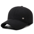 Heren winter baseballpet van zwarte wol met warme fleece en een metalen logo - Verstelbaar / Zwart