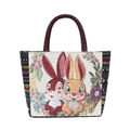 Traditional fabric tote bag featuring cute cartoon rabbit jacquard with ethnic strap - Couple Rabbits