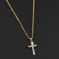 Sparkling gold cross pendant necklace with embedded crystals on a black textured backdrop - Gold Pave Rhinestone Cross (5835501)