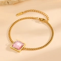 Elegant 18K gold plated stainless steel bracelet with a square pink faceted gemstone - Gold Square Pink Zirconia (E414)