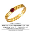 Detail of 18k gold plated stainless steel bangle with red zircon and sizing dimensions - Hollow Woven Red Stone (Z152) / Gold