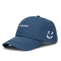 Dunkelblaue Baumwoll-Baseballkappe mit weißem OUIXIANG-Stickerei und Smiley-Detail - Verstellbar / Blau