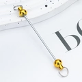 DIY silver brushed metal beadable keychain rod with golden mirror finish ball accents - Gold