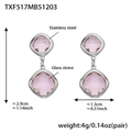 Silver stainless steel earrings with pink glass stones, size 2.9cm by 1.3cm - Pink Glass Stone Steel Color Earrings