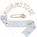 Detail of Mummy to Be baby shower kit including gold rhinestone headband and sash - One Size / Gold Mummy To Be 3-Piece Set