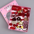 Pink and red girls' hair accessories gift set with bows, crowns and floral clips - 18-Piece Wine Red Heart Boxed Set