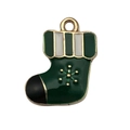Ciondolo calza di Natale in lega smaltata verde scuro e bianco per gioielli fai-da-te - Calza Verde (14272) / 1 pezzo (17x19mm) / Verde e Bianco