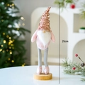 Pink sequined Christmas gnome figurine on wooden base, 25cm festive tabletop decor - Pink Standing Gnome