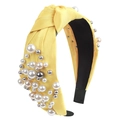 Cerchietto in tessuto giallo annodato con eleganti perle bianche e argentate - Stile 2 Giallo