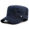 Gorra de pana azul marino para hombre con forro polar cálido y emblema de moda metal - Ajustable / Azul marino
