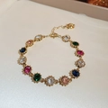 Bracciale vintage placcato oro con fiori di smeraldo e gemme colorate incastonate - 3# Oro Colorato Testa di Tigre Stile