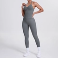 Dunkelgraues zweiteiliges Yoga-Set mit Neckholder-V-Ausschnitt und High-Waist-Leggings - Dunkelgrau