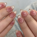 Rosafarbene Katzenaugen-Press-on-Nägel mit silbernem Glitzerverlauf und Mandelform-Finish - Rosa Blush Katzenauge Ombre Mandel Aufpressnägel (JP3862)
