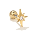 Detailed macro view of gold starburst ear stud with clear zircon and screw ball back - EGD0638/North Star / Gold